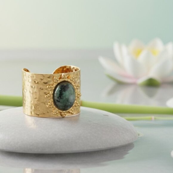 🆕️ Elegant 18K Gold Plated Adjustable Ring with Moss Agate Stone, Fits 7-8 💍 - Picture 14 of 17
